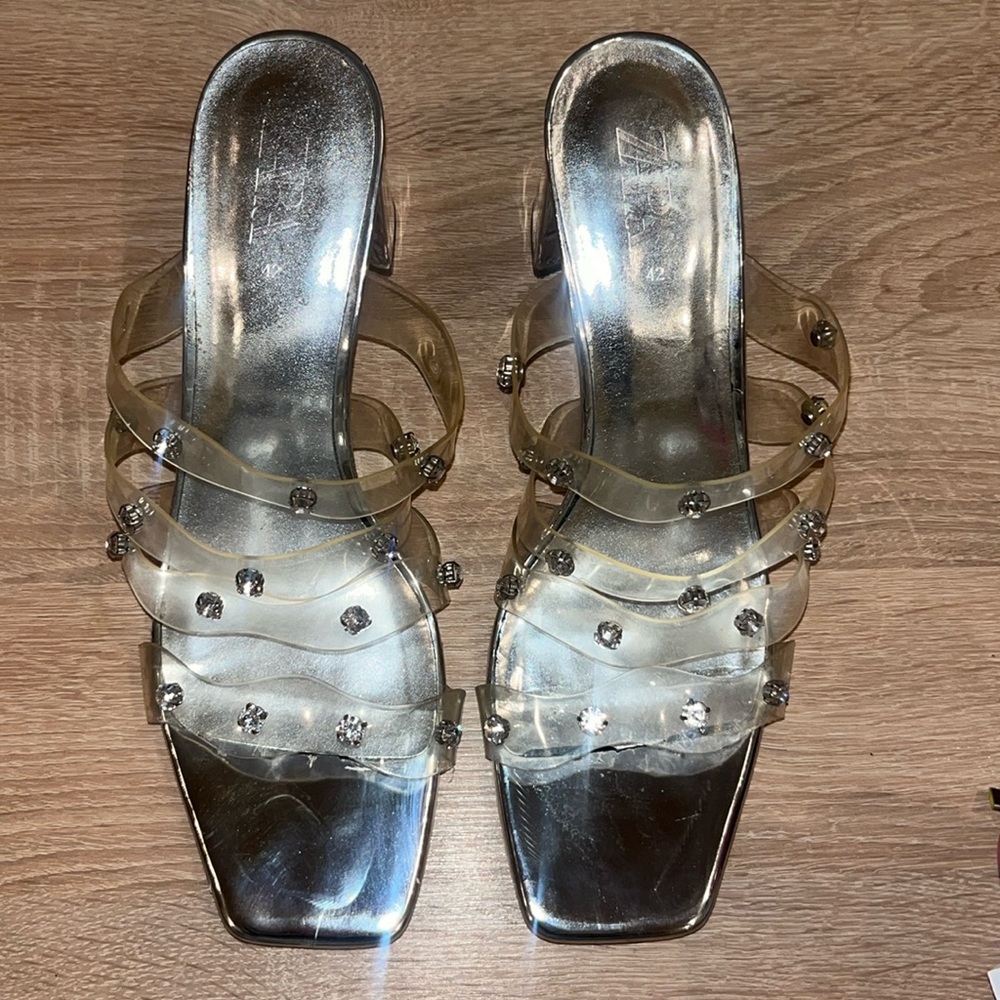 Zara clear diamond studded sandal heels